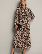 rosa Rochie Maro Petrecută Cloș cu Imprimeu leopard cu elastic în talie cu curea și dantelă Sialindra