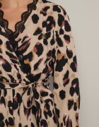 rosa Rochie Maro Petrecută Cloș cu Imprimeu leopard cu elastic în talie cu curea și dantelă Sialindra