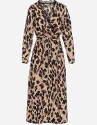 rosa Rochie Maro Petrecută Cloș cu Imprimeu leopard cu elastic în talie cu curea și dantelă Sialindra
