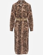 rosa Rochie Maro Viscoză cu Model de Șarpe cu Croi Tip Cămașă și Cordon Elastic Rinnosia