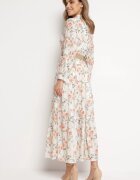 rosa Rochie Maxi Albă Cloș cu Guler și Curea Împletită Celline