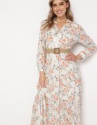 rosa Rochie Maxi Albă Cloș cu Guler și Curea Împletită Celline