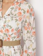 rosa Rochie Maxi Albă Cloș cu Guler și Curea Împletită Celline