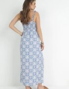 rosa Rochie Maxi Albastră cu Vâscoză pe Bretele cu Elastice Subțiri și Fentă Aviga