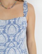 rosa Rochie Maxi Albastră cu Vâscoză pe Bretele cu Elastice Subțiri și Fentă Aviga