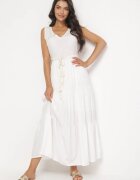 rosa Rochie Maxi Cloș Albă cu șnur împletit în talie Ralica
