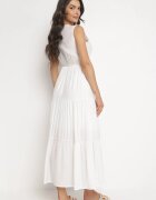 rosa Rochie Maxi Cloș Albă cu șnur împletit în talie Ralica