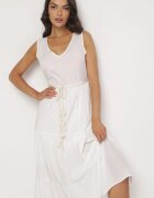 rosa Rochie Maxi Cloș Albă cu șnur împletit în talie Ralica
