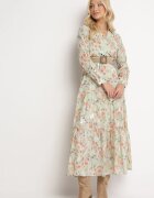 rosa Rochie Maxi Evazată Mentă cu Guler și Curea Împletită Celline