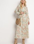 rosa Rochie Maxi Evazată Mentă cu Guler și Curea Împletită Celline
