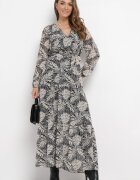 rosa Rochie maxi gri cu elastic în talie și imprimeu floral Alai