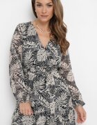 rosa Rochie maxi gri cu elastic în talie și imprimeu floral Alai