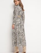 rosa Rochie Maxi Gri cu imprimeu leopard cu elastic în talie și curea împletită cu cataramă Anandra