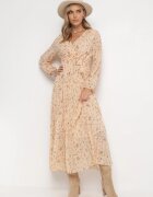 rosa Rochie Maxi Jasnopomarańczowa cu elastic în talie și tiv plisat Danora