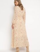 rosa Rochie Maxi Jasnopomarańczowa cu elastic în talie și tiv plisat Danora