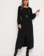 rosa Rochie Maxi Lejeră Neagră cu Nasturi și Curea cu Cataramă Decorativă Liriti