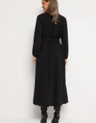 rosa Rochie Maxi Lejeră Neagră cu Nasturi și Curea cu Cataramă Decorativă Liriti