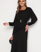 rosa Rochie Maxi Lejeră Neagră cu Nasturi și Curea cu Cataramă Decorativă Liriti