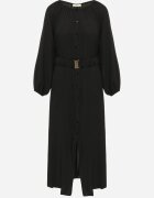 rosa Rochie Maxi Lejeră Neagră cu Nasturi și Curea cu Cataramă Decorativă Liriti