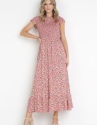 rosa Rochie Maxi Roz din Vâscoză cu Flori Annunali