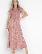 rosa Rochie Maxi Roz din Vâscoză cu Flori Annunali