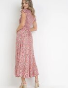 rosa Rochie Maxi Roz din Vâscoză cu Flori Annunali