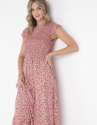 rosa Rochie Maxi Roz din Vâscoză cu Flori Annunali