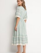 rosa Rochie mentă de bumbac boho cu croială evazată cu șnur și broderie Korithira