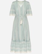 rosa Rochie mentă de bumbac boho cu croială evazată cu șnur și broderie Korithira