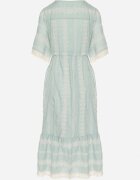 rosa Rochie mentă de bumbac boho cu croială evazată cu șnur și broderie Korithira