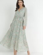 rosa Rochie Mentă Maxi cu Elastic în Talie și Partea de jos Plisată Danora