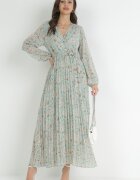 rosa Rochie Mentă Maxi cu Elastic în Talie și Partea de jos Plisată Danora