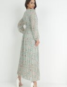 rosa Rochie Mentă Maxi cu Elastic în Talie și Partea de jos Plisată Danora