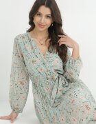 rosa Rochie Mentă Maxi cu Elastic în Talie și Partea de jos Plisată Danora