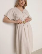 rosa Rochie Midi Bej de bumbac cu elastic în talie și curea cu cataramă Daylia