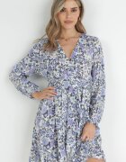 rosa Rochie Mini Albastră cu Decolteu Petrecut și Elastic în Talie Zynicue