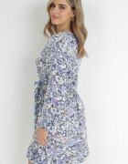 rosa Rochie Mini Albastră cu Decolteu Petrecut și Elastic în Talie Zynicue
