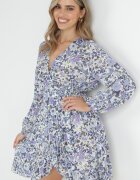 rosa Rochie Mini Albastră cu Decolteu Petrecut și Elastic în Talie Zynicue