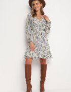rosa Rochie Mini Albastră cu elastic în talie și curea textilă Matelyn