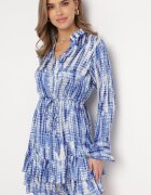 rosa Rochie Mini Albastră Decorată cu volane și cu model Acuarelă Panava