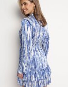 rosa Rochie Mini Albastră Decorată cu volane și cu model Acuarelă Panava