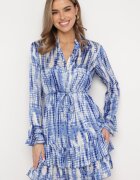rosa Rochie Mini Albastră Decorată cu volane și cu model Acuarelă Panava