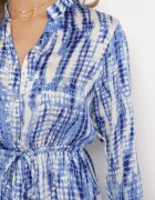 rosa Rochie Mini Albastră Decorată cu volane și cu model Acuarelă Panava