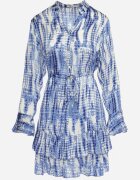 rosa Rochie Mini Albastră Decorată cu volane și cu model Acuarelă Panava