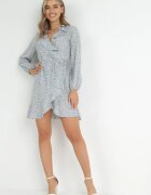 rosa Rochie Mini Albastră Legată Cu volan la decolteu Haikia