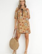 rosa Rochie Mini Maro cu Decolteu Spaniol și Legătură Decorativă Yarelina