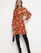 rosa Rochie Mini Maro Deschis cu Volan și Elastic în Talie Lisanor