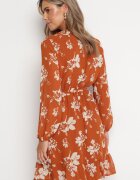 rosa Rochie Mini Maro Deschis cu Volan și Elastic în Talie Lisanor