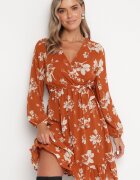rosa Rochie Mini Maro Deschis cu Volan și Elastic în Talie Lisanor