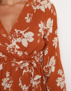 rosa Rochie Mini Maro Deschis cu Volan și Elastic în Talie Lisanor